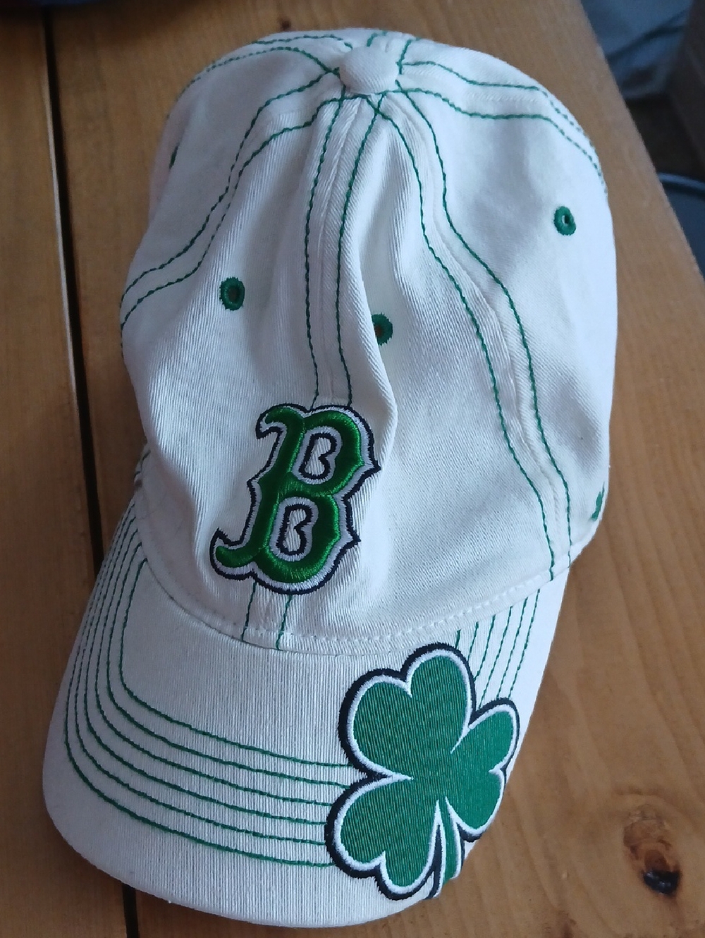 White Cap with Green Shamrock and 'B' Patch